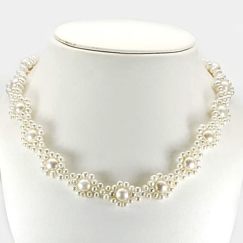Natural White Pearl Necklace Jewelry 257.33 Ct. Round Cabochon 6 x 4 to 9 x 9 Mm. Length 17 Inch. (1 of 3)