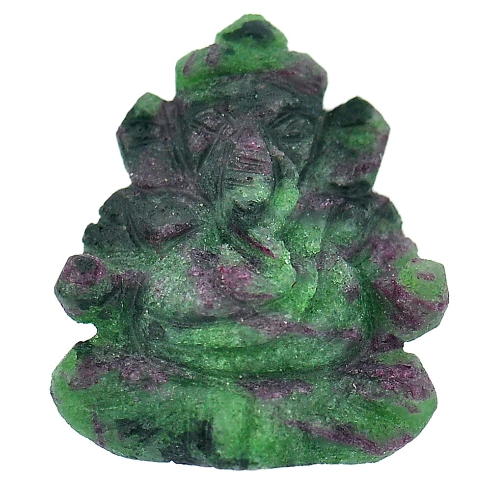 Red Green Ruby in Zoisite 32.91 Ct. Ganesha Carving Shape 25 x 21 Mm. Natural Gemstone Unheated From (1 of 3)