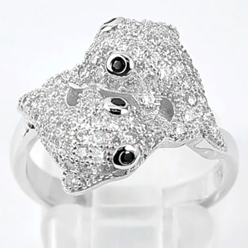 925 Sterling Silver Ring Jewelry with CZ Size 7 Double Dolphin Design 4.79 G. (1 of 3)
