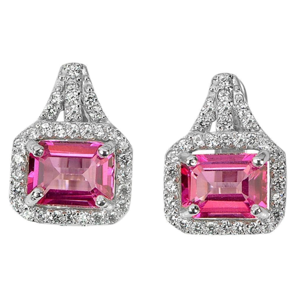 Natural Pink Topaz and Cz 925 Sterling Silver Earrings Jewelry 5.38 G.: Product ID: 207103095 Product Type: 925 Sterling Silver Fine Jewelry Jewelry Weight: 5.38 Grams. Gemstones Color: Pink Metal: Solid Silver 92.5%. Gemstone Detail: Octagon Pink Natural Topaz Size 8 x 6