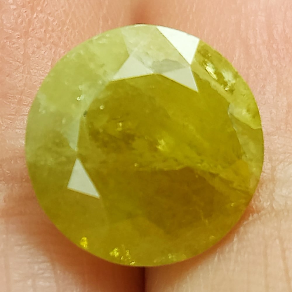 Green Yellow Sphene 9.15 Ct. Round Shape 12.3 Mm. Opaque Natural Unheated Gemstones From Madagascar (1 of 3)