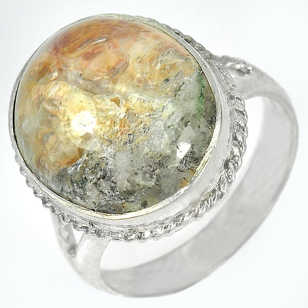 Natural Moss Quartz 925 Sterling Silver Ring Jewelry 7.01 G. Size 8.5 (1 of 3)