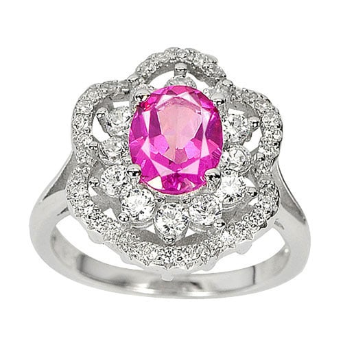 Natural Pink Topaz and CZ 925 Sterling Silver Ring Jewelry Beautiful Design Size 8 (1 of 3)