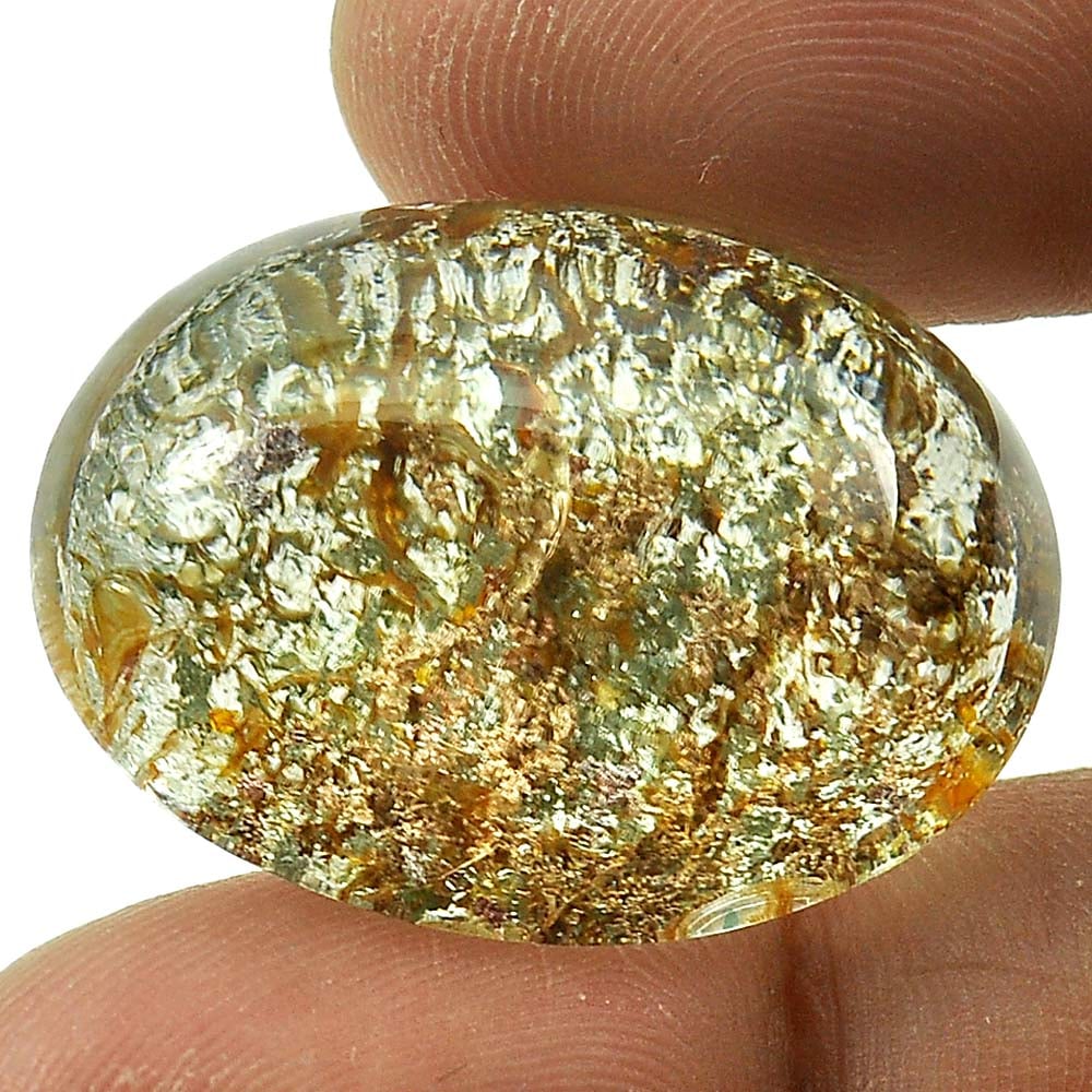Multi-Color White Moss Quartz 43.00 Ct. Oval Cabochon Shape 27 x 20 Mm. Natural Gemstone From: Product ID: 805529241 Product Name: Natural Quartz Weight: 43.00 CT. Size: 27 x 20 x 11.7 MM. Shape: Oval Cabochon Color: White Clarity:Semi - Transparent Luster: Good Gems Origin: Thailand Treatment: