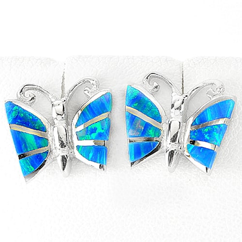925 Sterling Silver Earrings Jewely with Multi Color Blue Opal Butterfly Design (1 of 3)