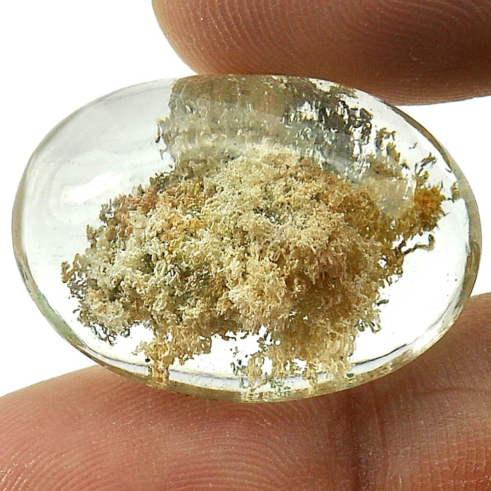 Brown White Moss Quartz 29.96 Ct. Oval Cabochon Shape 24 x 17.3 Mm. Natural Unheated Gemstone From: Product ID: 805529245 Product Name: Natural Quartz Weight: 29.96 CT. Size: 24 x 17.3 x 10.6 MM. Shape: Oval Cabochon Color: White Clarity:Semi - Transparent Luster: Good Gems Origin: Thailand Treatmen