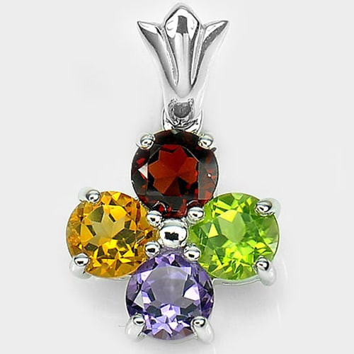 Natural Gems Amethyst Garnet Citrine Peridot 925 Sterling Silver 2.66 G. Pendant Size 25 x 14 Mm. (1 of 3)