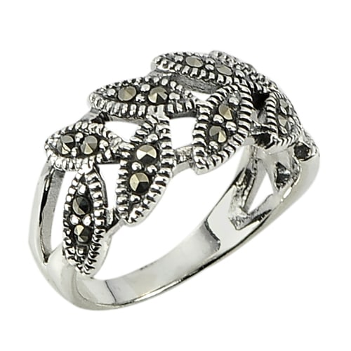 925 Sterling Silver Jewelry Ring with Marcasite 3.81 G. Size 5.5 Leaves Design (1 of 3)