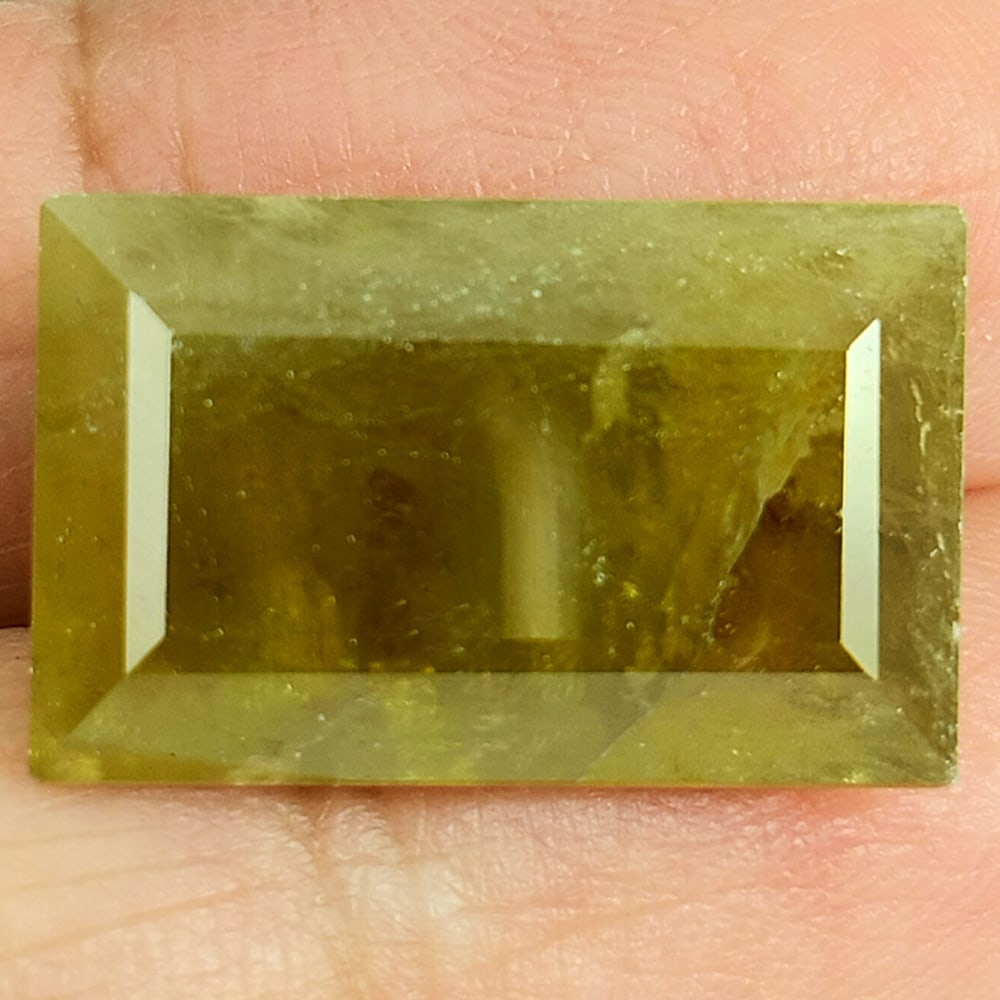 Green Yellow Sphene 18.59 Ct. Cushion Baguette Shape 12.5 x 19.8 Mm. Opaque Natural Unheated (1 of 3)