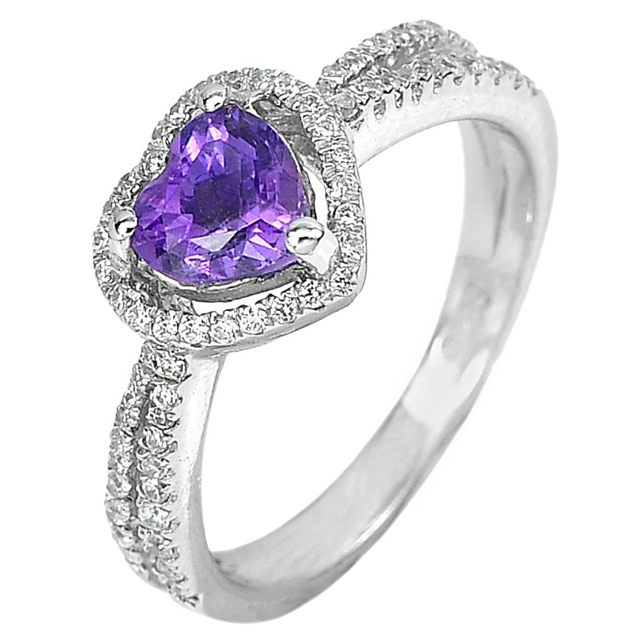 Natural Purple Amethyst and Cz 925 Sterling Silver Ring Jewelry 3.06 G. Size 7 (1 of 3)