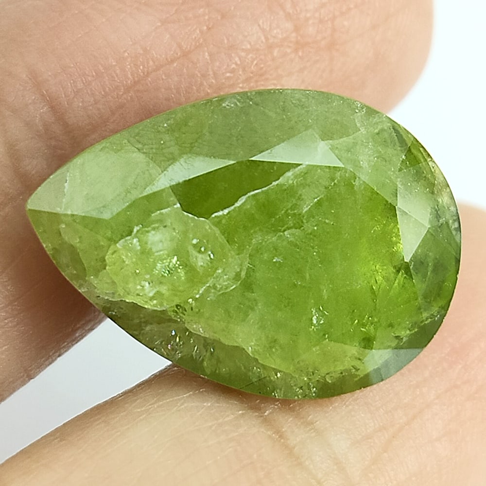 Green Yellow Sphene 20.65 Ct. Cushion Pear Shape 14.4 x 20.4 Mm. Opaque Natural Unheated Gemstones (1 of 3)