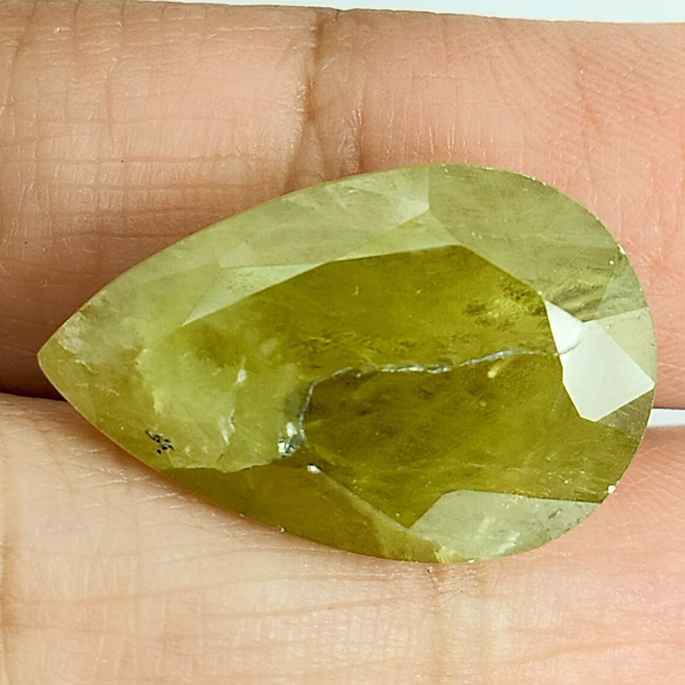 Green Yellow Sphene 26.21 Ct. Pear Shape 14.9 x 22.2 Mm. Opaque Natural Unheated Gemstone From (1 of 3)