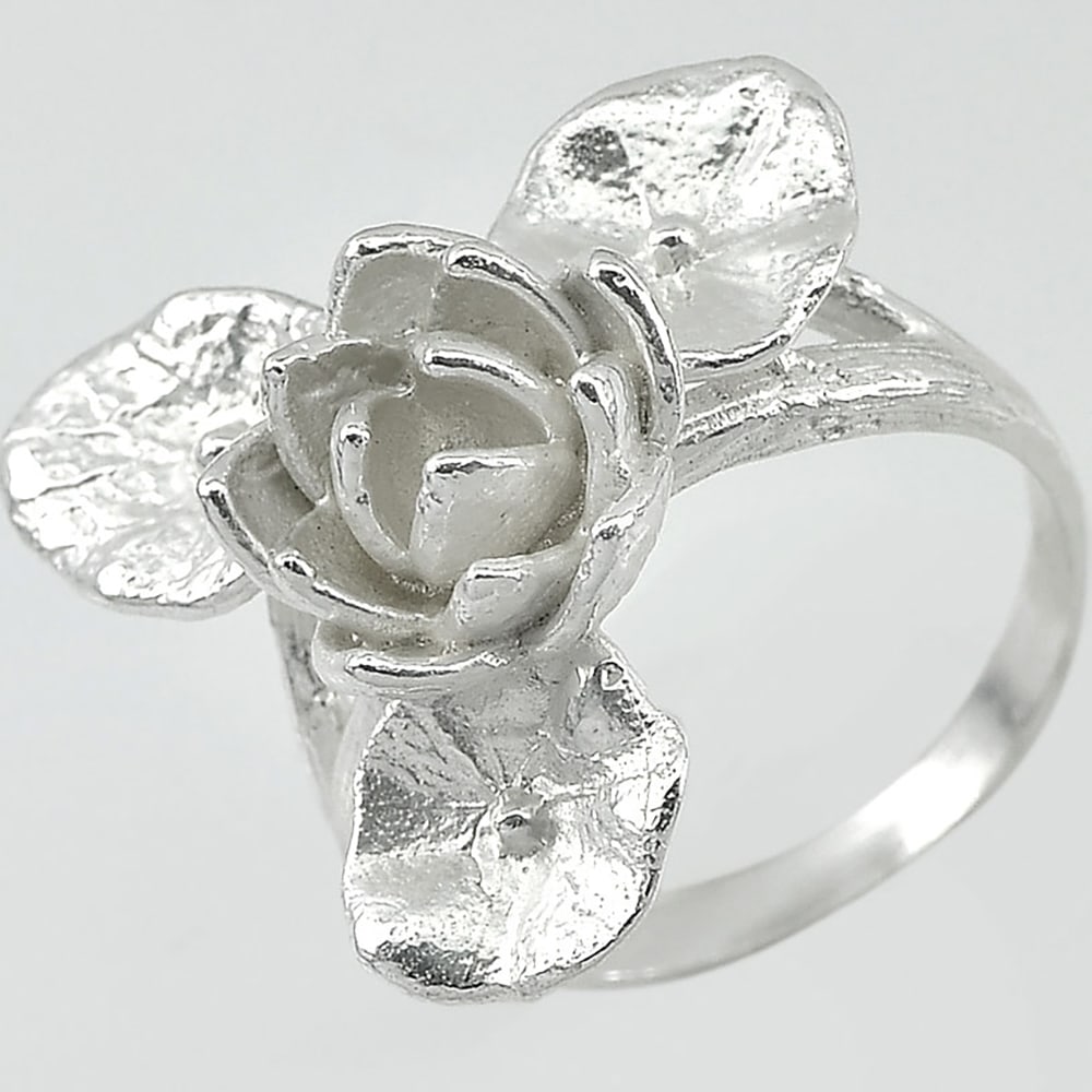 925 Sterling Silver Jewelry Flower Lotus Design 6.73 G. Ring Size 8 Beautiful (1 of 3)