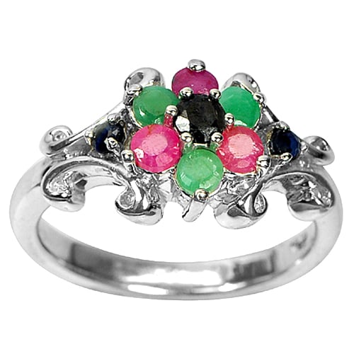 Natural Gems Emerald Ruby Sapphire 925 Sterling Silver Jewelry 5.72 G. Ring Size 8 (1 of 3)