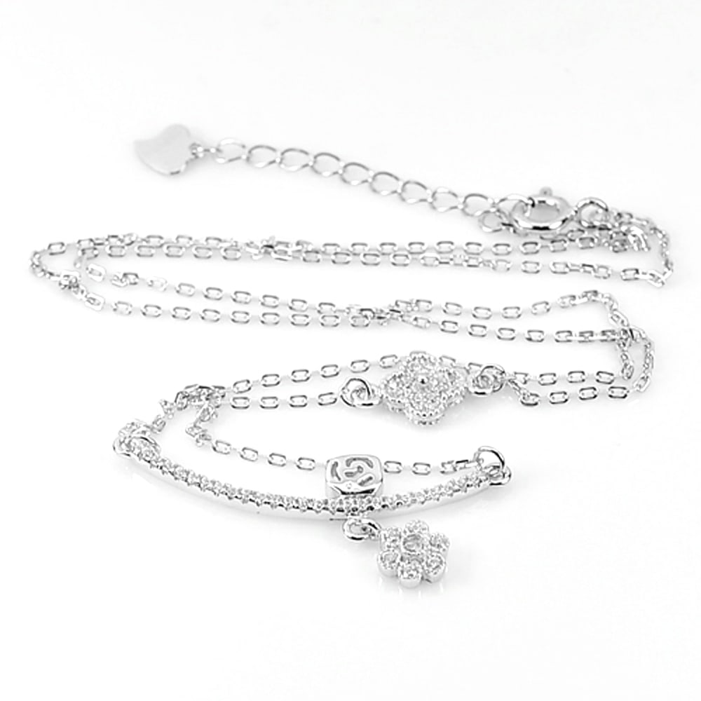 925 Sterling Silver Necklace Jewelry Flower Design with CZ Length 17 Inch 3.60 G. (1 of 3)