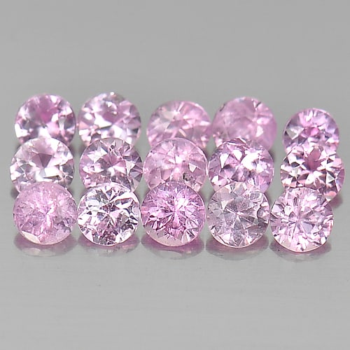 Pink Sapphire 1.22 Ct. 15 Pcs. Round Diamond Cut 2.5 Mm. Natural Gemstone From Madagascar: Product ID: 806160039 Product Name: Natural Pink Sapphire Weight: 1.22 CT. Size: 2.5 x 1.8 MM. Shape: Round Diamond Cut Color: Pink Clarity:VSI Luster: Good Gems Origin: Madagascar Treatment: Heated C