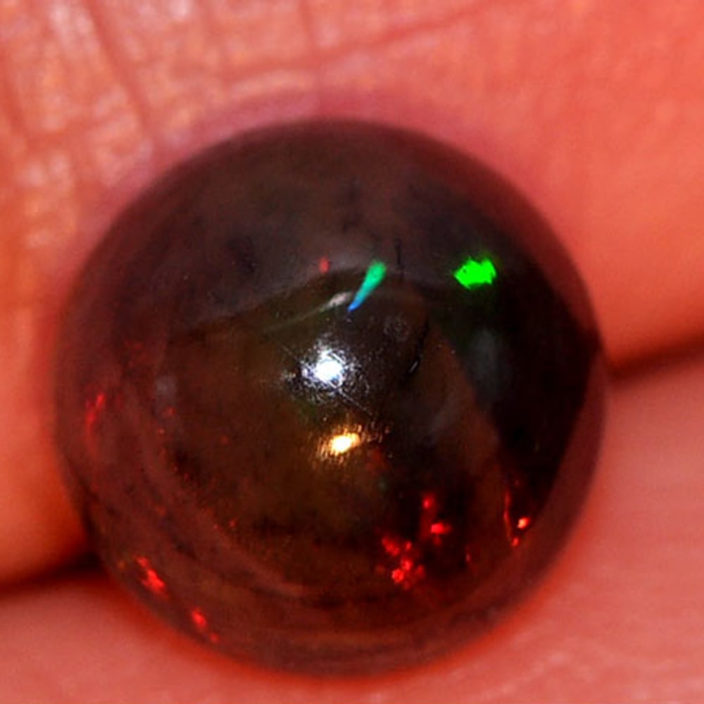 Fire Red Black Opal 1.45 Ct. Play Of Color Rainbow Round Cabochon 8 Mm. Natural Gemstone (1 of 3)