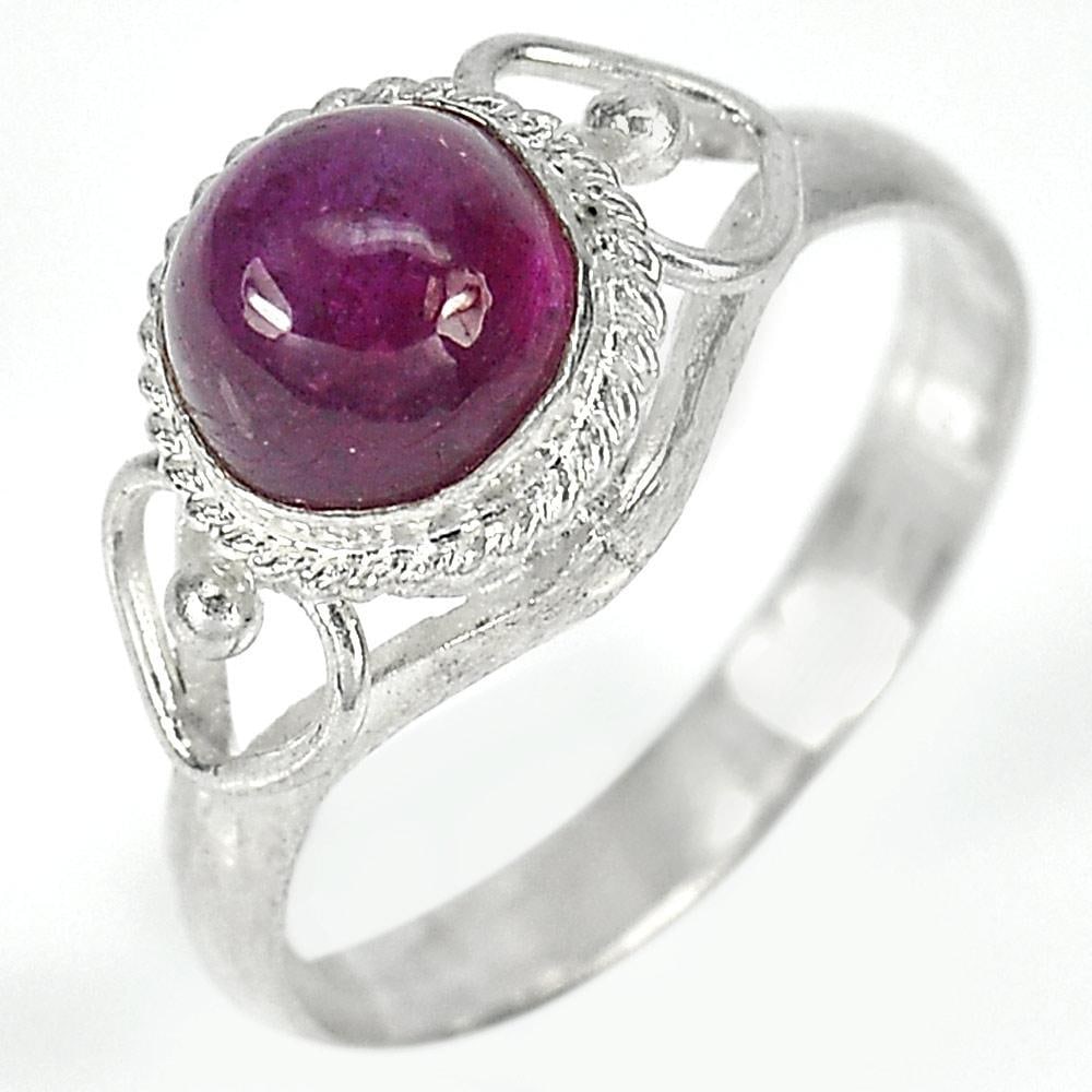 Natural Gemstone Oval Cabochon Red Ruby 925 Sterling Silver 2.57 G. Ring Size7.5 (1 of 3)