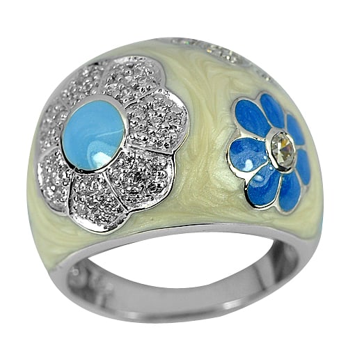Multi-Color Enamel Design 925 Sterling Silver 6.98 G. Ring Size 8 (1 of 3)
