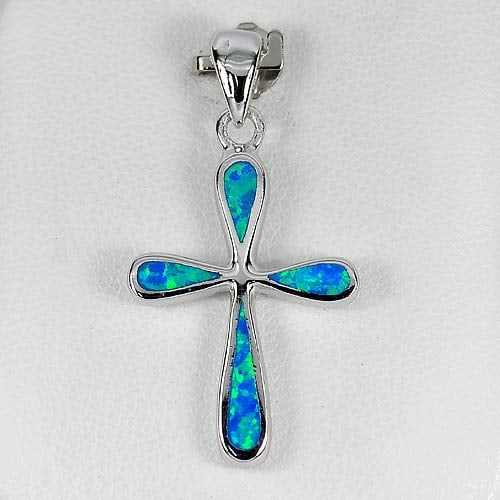 Multi Color Blue Created Opal 925 Sterling Silver Pendant Jewelry 2.90 Grams (1 of 3)