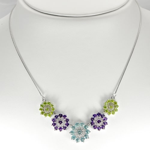 Natural Gemstone Amethyst Topaz Peridot 925 Sterling Silver Necklace Jewelry 15.40 G. with Length 20 (1 of 3)