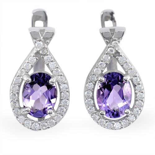 Natural Purple Amethyst 925 Sterling Silver Earrings Jewelry 4.51 G. Size 18 x 11 Mm. (1 of 3)