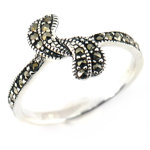 Black Marcasite 925 Sterling Silver Ring Jewelry 1.93 Grams Size 5.5 (1 of 3)