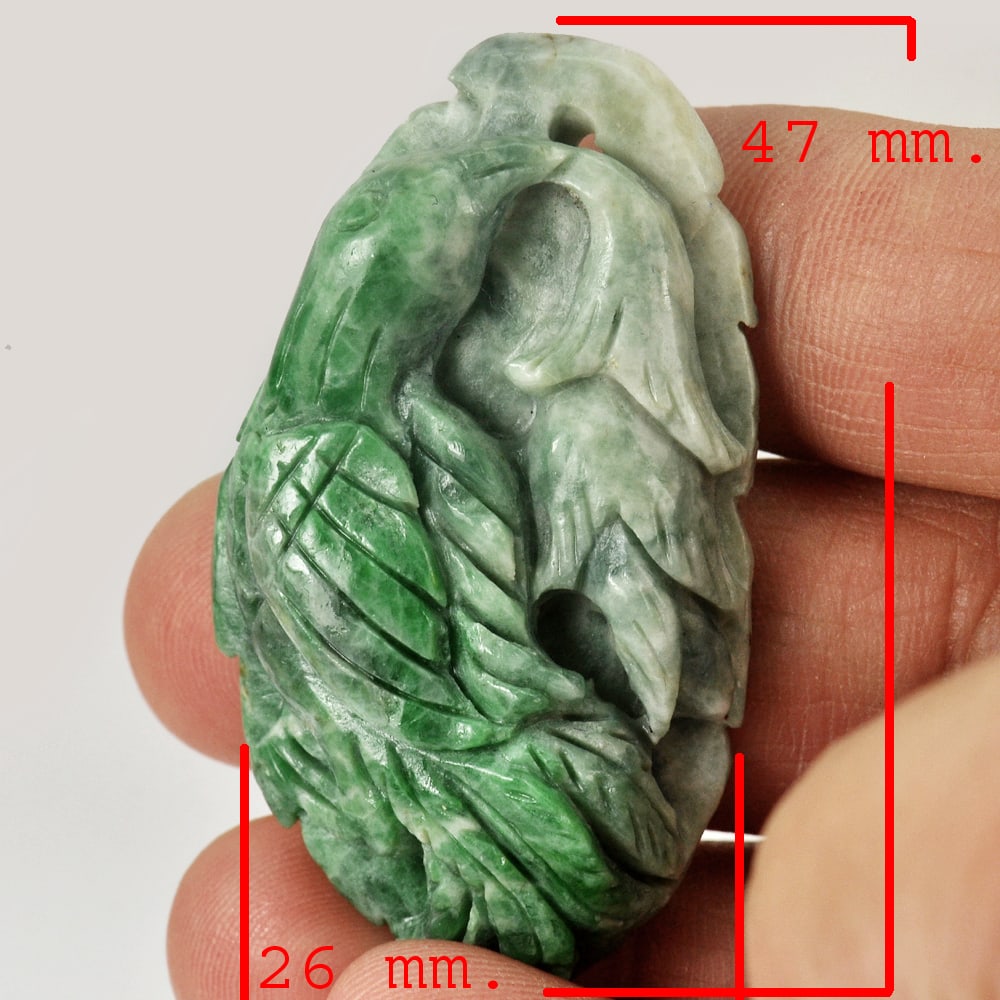Natural Green Jade Bird Carving 80.89 Ct. Gemstone Unheated Size 47 x 26 x 9.2 Mm. (1 of 3)