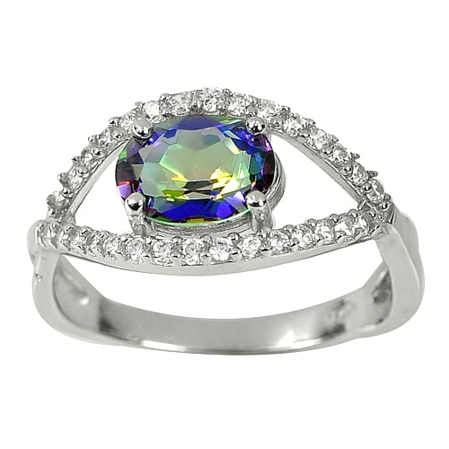 Natural Mystic Blue Quartz 925 Sterling Silver Ring Jewelry 2.32 G. Size 8 (1 of 3)
