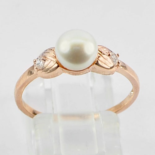 925 Sterling Silver Rose Gold Plated Ring Jewelry 1.95 G. with Natural Pearl and Cz Size 8 (1 of 3)