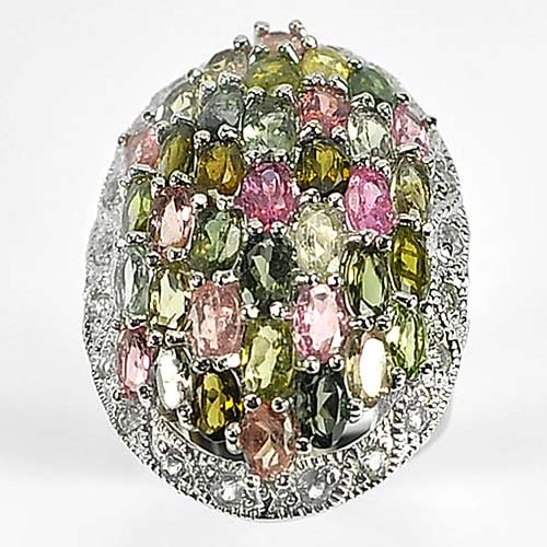 925 Sterling Silver Ring Jewelry 12.43 G. with Multi-Color Natural Gemstone Tourmaline Size 8.5 (1 of 3)
