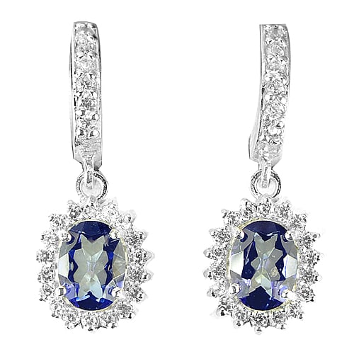 925 Sterling Silver Earrings Jewelry with Natural Gemstone Blue Mystic Quartz and Cz 5.45 G. (1 of 3)
