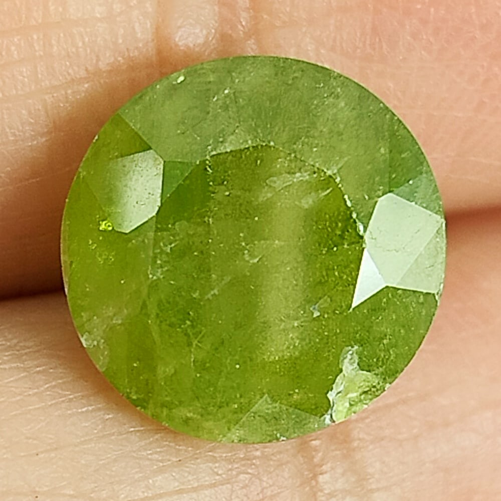 Green Yellow Natural Sphene 8.27 Ct. Round Shape 11.4 Mm. Opaque Unheated Gemstone From Madagascar (1 of 3)