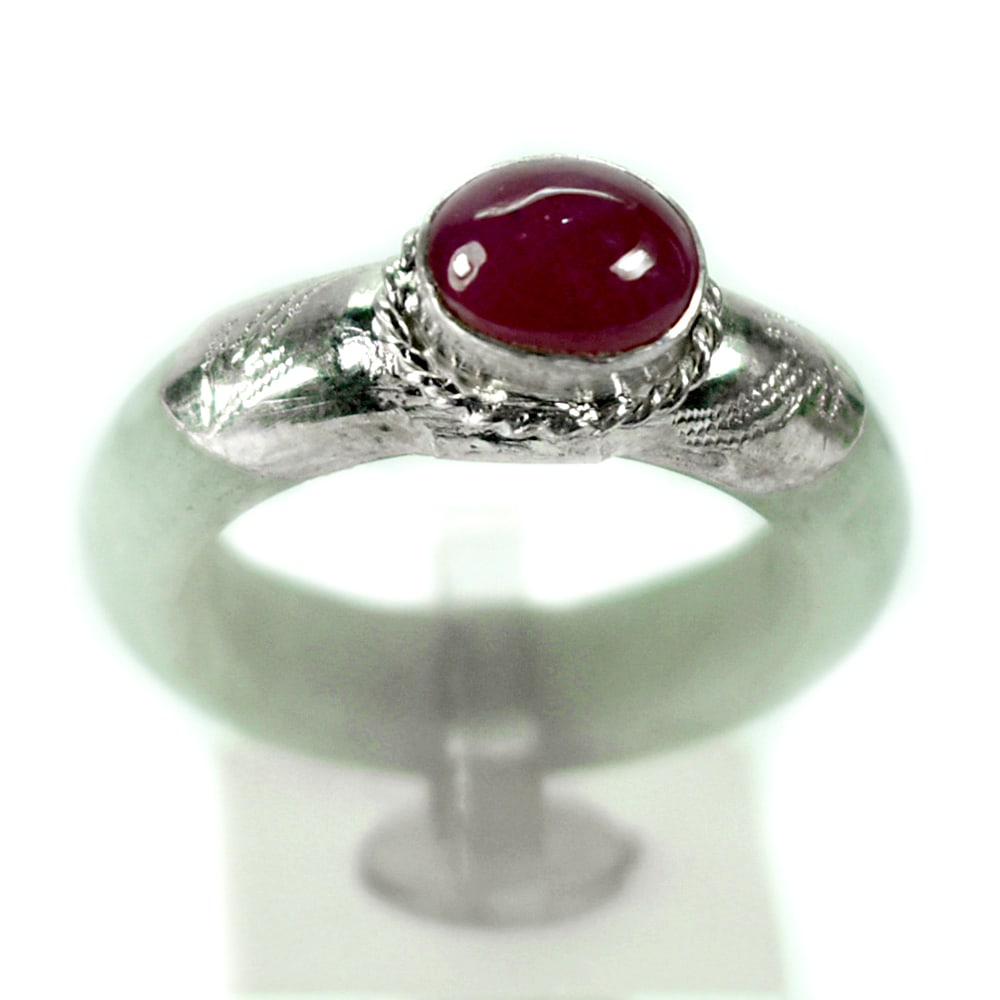 Natural Burmese Jade Ring 27.45 Ct. Silver Jewelry Diameter 20 Mm. and Natural Ruby Size 8 (1 of 3)