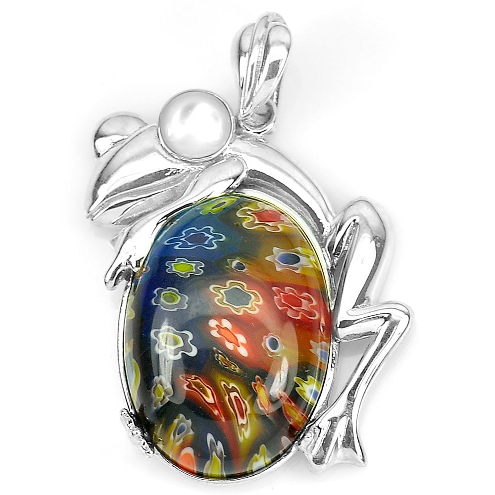 Murano Lampwork Art Glass Beaded Frog 925 Sterling Silver Pendant Jewelry 10.39 G. (1 of 3)