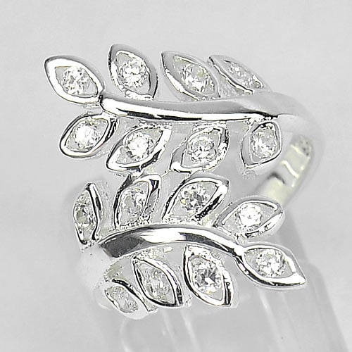 925 Sterling Silver Ring Jewelry Size 7 Olive Leaf Design with White CZ 4.73 G. (1 of 3)