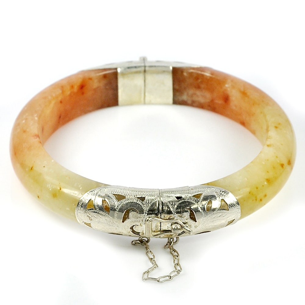 Natural Brown Honey Jade 300 Ct. Bangle with Silver Diameter 65 mm. Gemstone From Myanmar (1 of 3)