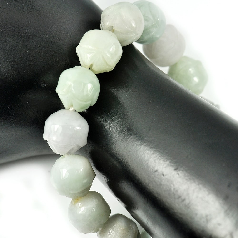 Natural Green Jade 291.17 Ct. Beads Flexibility Bracelet Carving Shape 8 Inch. Gemstone From (1 of 3)