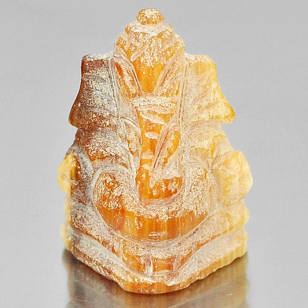 Natural Brown Orange Petrified Wood 31.11 Ct. Ganesh Carving Shape 27 x 19.7 Mm. Gemstone From (1 of 3)