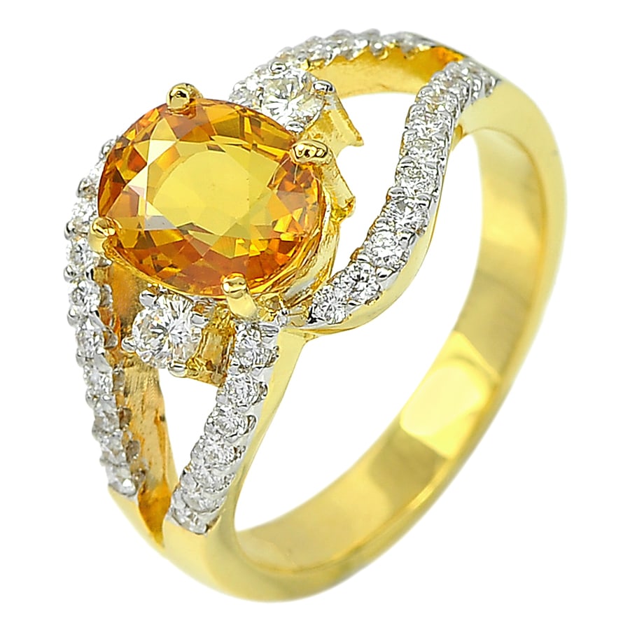 Natural Yellow Sapphire 2.18 Ct. with White Diamond 0.58 Ct. 18K Yellow Gold Ring Size 6.5 (1 of 3)