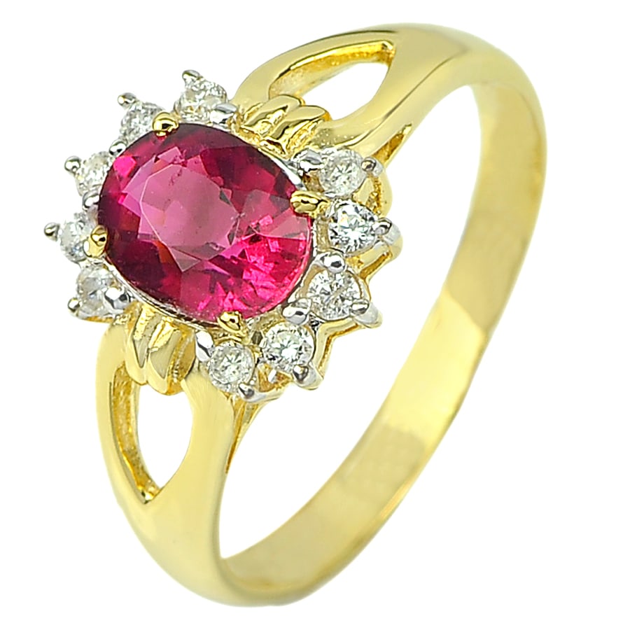 Natural Pink Tourmaline 1.00 Ct. and Diamond 0.15 Ct. 14K Yellow Gold Ring Size 6.5 (1 of 3)