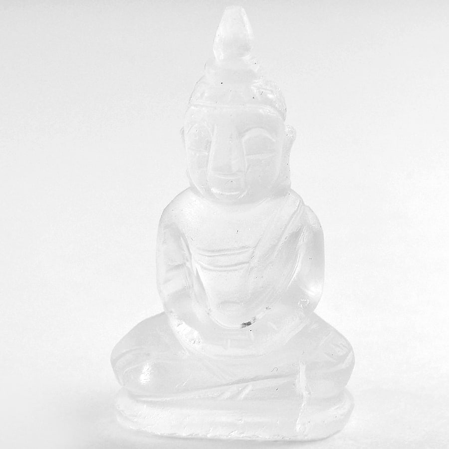 Natural White Quartz 52.75 Ct. Buddha Carving Size 39 x 21 Mm. Gemstone: Product ID: 815501899 Product Name: Natural Quartz Weight: 52.75 CT. Size: 39 x 21 x 15 MM. Shape: Buddha Carving Color: White Clarity:Semi - Transparent Luster: Good Gems Origin: Thailand Treatment: 