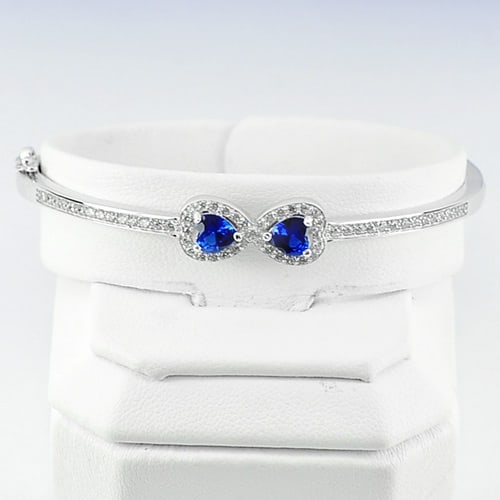 925 Sterling Silver Jewelry Bangle Diameter 54 Mm. 10.00 G. Beautiful Heart Design: Product ID: 280550095 Product Type: 925 Sterling Silver Fine Jewelry Jewelry Weight: 10.00 Grams. Gemstones Color: Silver Metal: Solid Silver 92.5%. Gemstone Detail: Heart Blue CZ Size 5 x 5 mm. 2 Pcs
