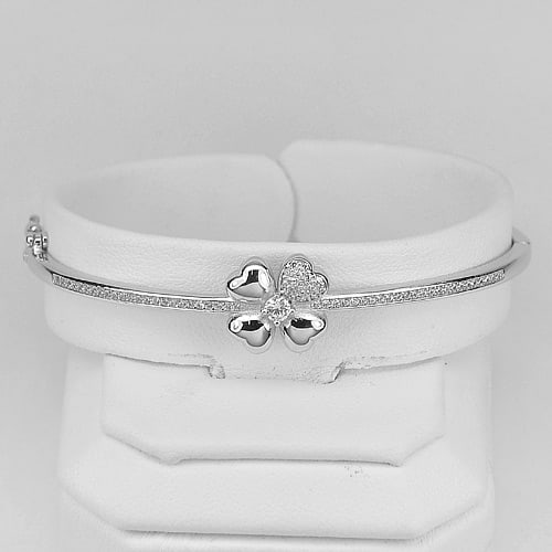 925 Sterling Silver Bangle Jewelry Diameter 57 Mm. Flower Heart Design 8.99 G. (1 of 3)