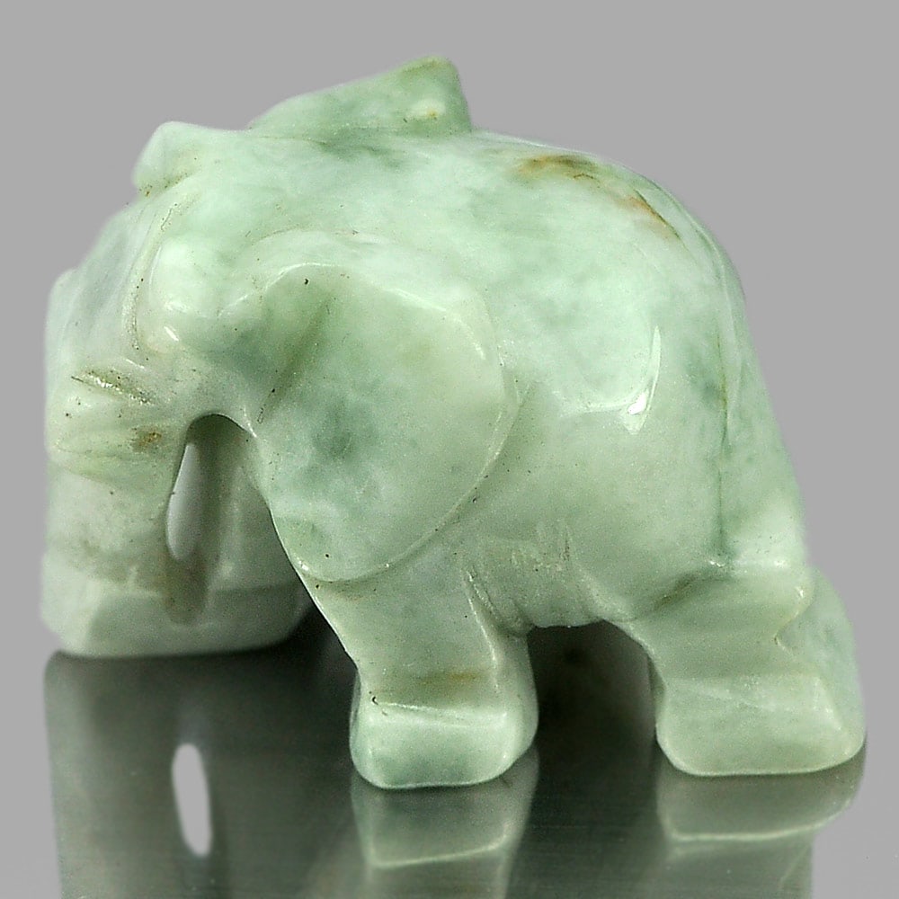 Green White Jade 68.24 Ct. Elephant Carving Size 26 x 19 Mm. Natural Gemstone From Thailand (1 of 3)