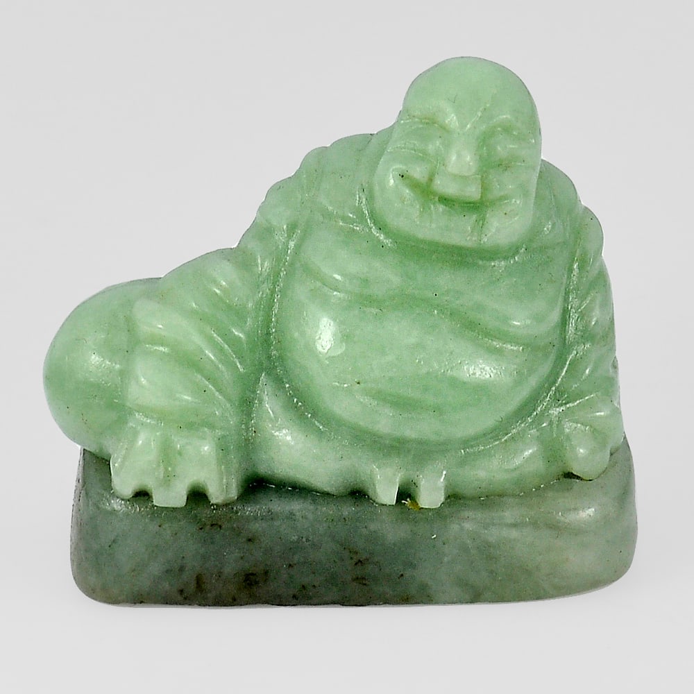 Green Jade 143.42 Ct. Happy Buddha Carving Size 35 x 33 Mm. Natural Gemstone From Thailand: Product ID: 819814016 Product Name: Natural Jade Weight: 143.42 CT. Size: 35 x 33 x 16 MM. Shape: Buddha Carving Color: Green Clarity:Opaque Luster: Good Gems Origin: Thailand Treatment: Unheated Crys
