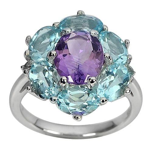 Natural Gemstone Amethyst Topaz 925 Sterling Silver Ring Jewelry Size 8 (1 of 3)