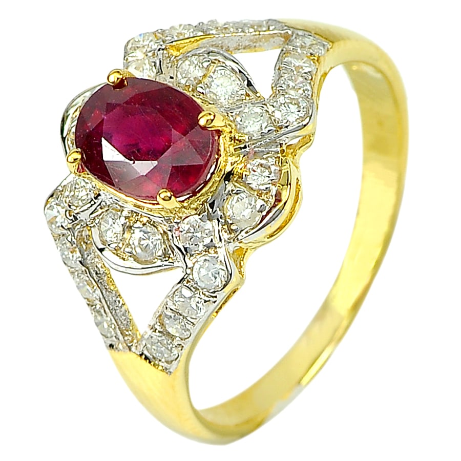 Natural Red Ruby 1.36 Ct. and Diamond 0.43 Ct. 14K Yellow Gold Ring Jewelry Size 6.5 (1 of 3)