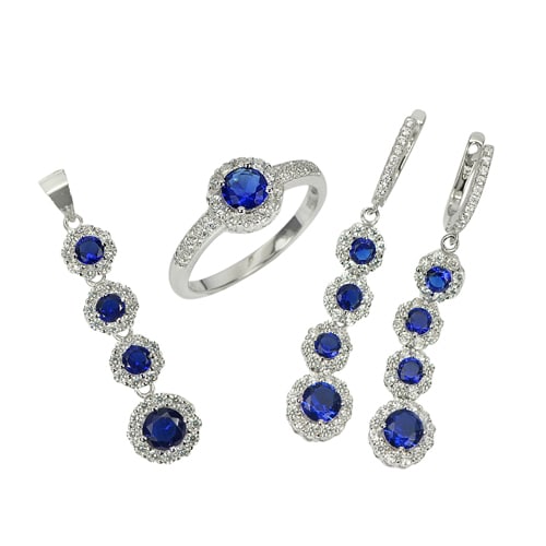 925 Sterling Silver Jewelry Set Ring Size 8 Earrings Pendant with Cz 11.73 G.: Product ID: 220000054 / Product Type: 925 Sterling Silver Fine Jewelry / Jewelry Weight: 11.73 Grams. / Ring Size: 8 Resizable(Fee) / Gemstones Color: White,Blue / Metal: Solid Silver 92.5%. / Gemston