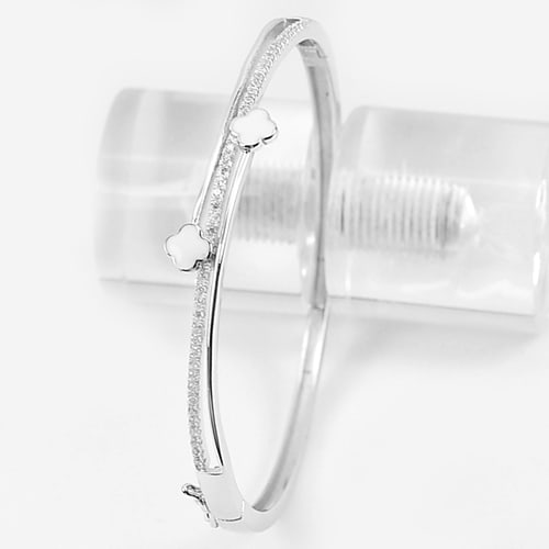 925 Sterling Silver Jewelry Bangle Diameter 54 mm. White Enamel Flower 8.06 G. (1 of 3)
